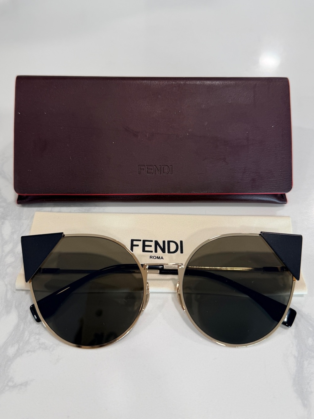 Fendi Black and Gold Round Cat-Eye Sunglasses